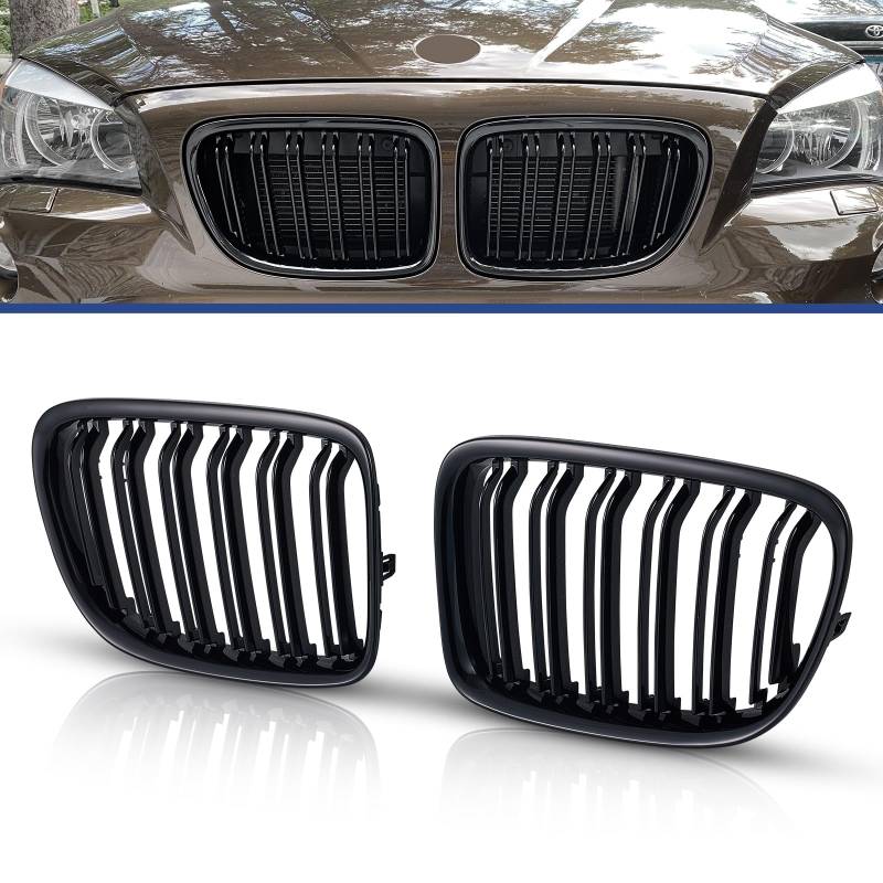 TOPTHAN Passend für BMW X1 E84 SPORT 2009-2015 Doppelsteg Front Nieren Kühlergrill Gitter Schwarz Glanz Kühler Front Doppel Rippen Grill Links Rechts von TOPTHAN