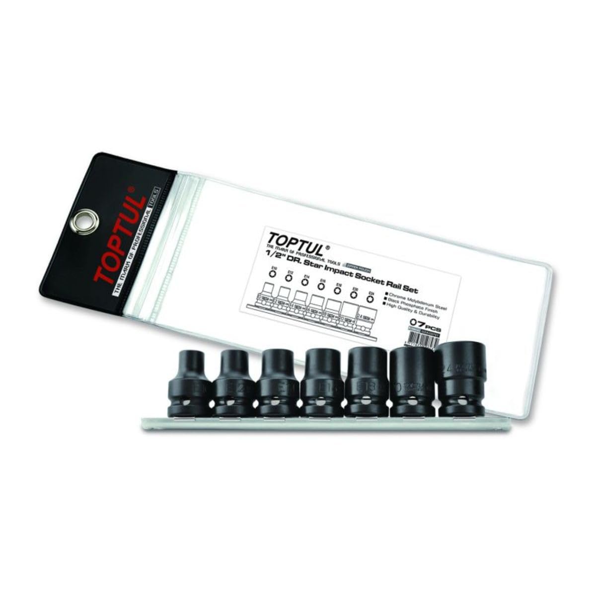 E-TORX Schlag-Stecksnuss Satz TOPTUL 1/2" 7 StkE10 E12 E14 E16 E18 E20 E24 von TOPTUL