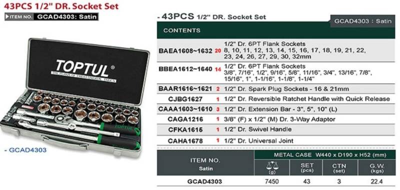 TOPTUL Steckschlüsseleinsatz-Set GCAD4303 von TOPTUL