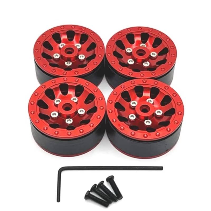 TOQPCZA RC Autoteile Für WPL C14 C24 C34 C54 1/16 RC Auto 4 Stück Metall Beadlock Radnabe Felge Upgrade Teile Zubehör Fernbedienung Auto Reparatur Teile(Red) von TOQPCZA