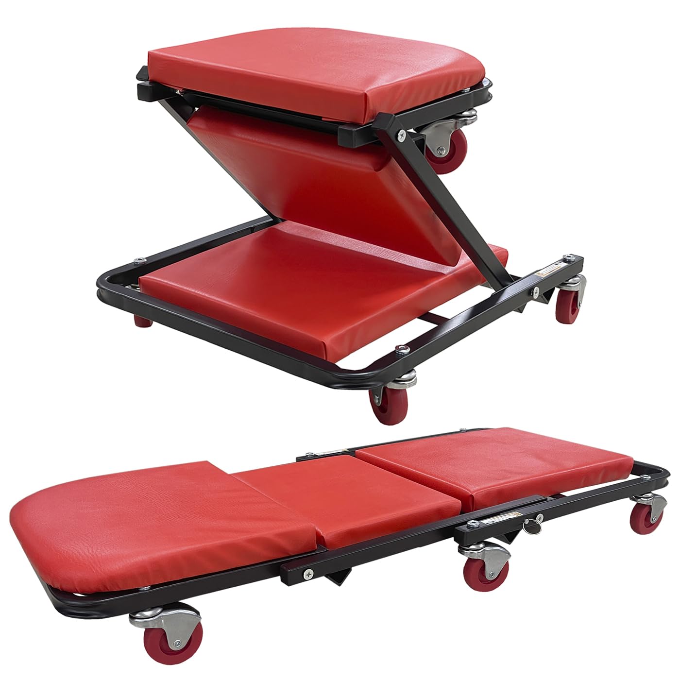 TORIN BIG RED JACKS Werkstattliege 2-in-1 130 kg belastbar Stuhl-Liege - 6 bewegliche Rollen, mit Kopfstütze Montagerollbrett TR6036Z von TORIN BIG RED JACKS