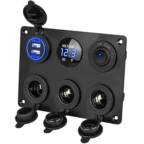 TOTMOX 12V/24V Auto-Bedienfeld mit Dual-USB-Ladegerät Zigarettenanzünder-Steckdosen, Schalter-Bedienfeld für Auto, Boot, Caravan Marine, Blau von TOTMOX