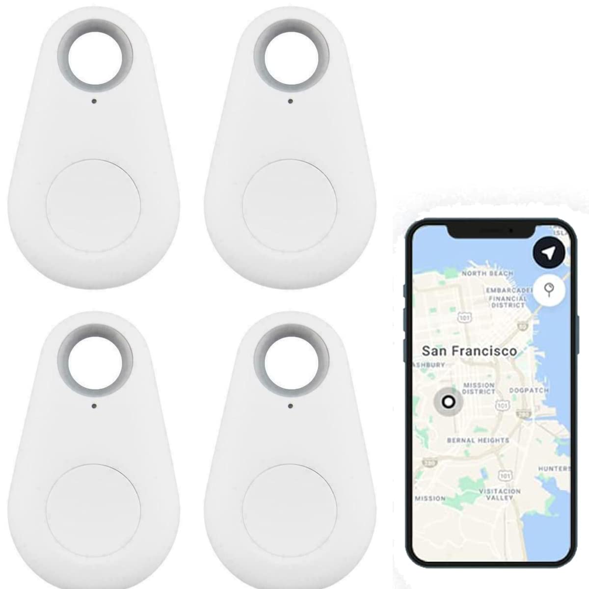 TOTMOX 4X Smart Tracker Key Finder Locator Bluetooth Wireless Anti-Lost Alarm Sensor Device Fernbedienung für Kid Locating Phone Wallets Gepäck Item Finder, Weiß von TOTMOX