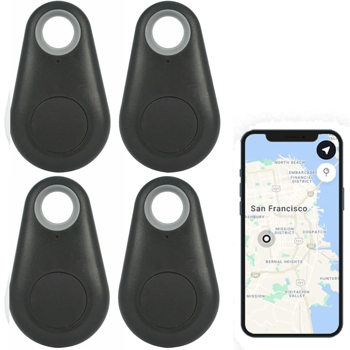 TOTMOX 4X Smart Tracker Key Finder Locator Bluetooth Wireless Anti Lost Alarm Sensor Gerät Fernbedienung für Kinder Ortung Telefon Schlüssel Geldbörsen Gepäck Artikelfinder, Schwarz von TOTMOX