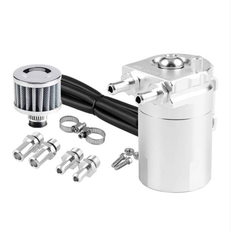 TOTMOX Auto Oil Catch Can Dieselbehälter Luftfilter 300 ml Baffle Breather Fuel Tank – Silber von TOTMOX