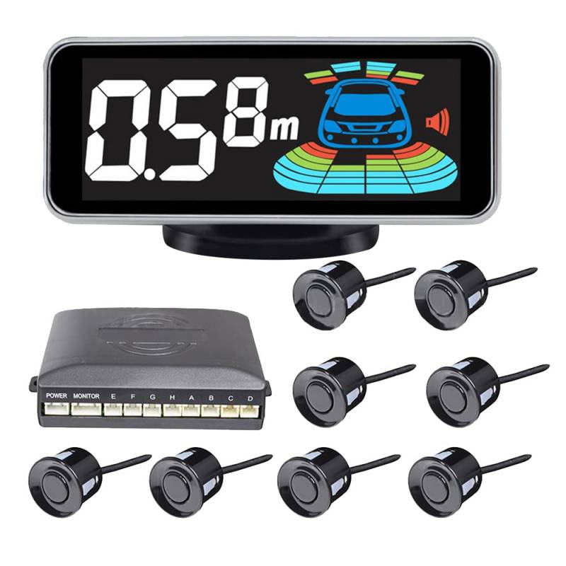 TOTMOX Auto-Rückfahrradarsystem Parksensor-Kit, Alarmsummer und Spracherinnerung Automatische LED-Anzeige des hinteren Alarms, Sicheres Fahren Monitor-System mit 8 Sensoren von TOTMOX