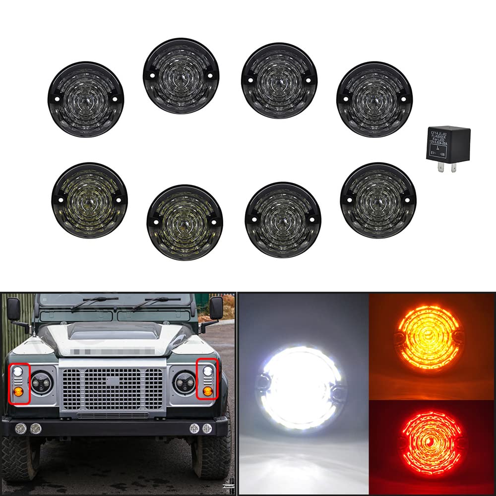 TOTMOX Defender LED-Upgrade-Kit in Standardgröße mit Blinkern für 90 und 110 1983-1990 Land Rover Defender, Land Rover Defender 1990-2016, 8 Stück von TOTMOX