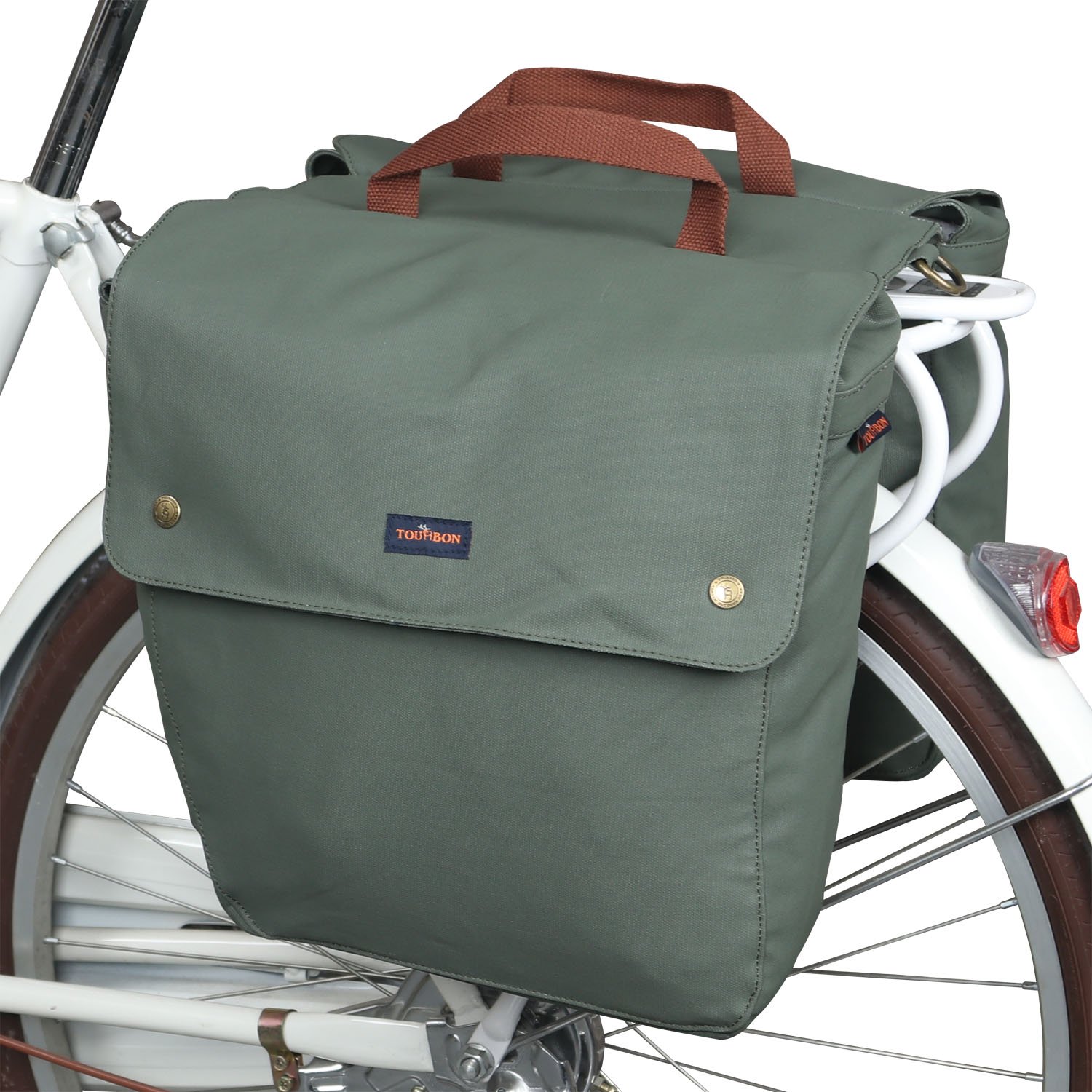 TOURBON Leinwand Fahrrad hinten Sitz Tasche Radfahren doppelt aufrollbar Fahrradtasche Pack (Grün) von TOURBON