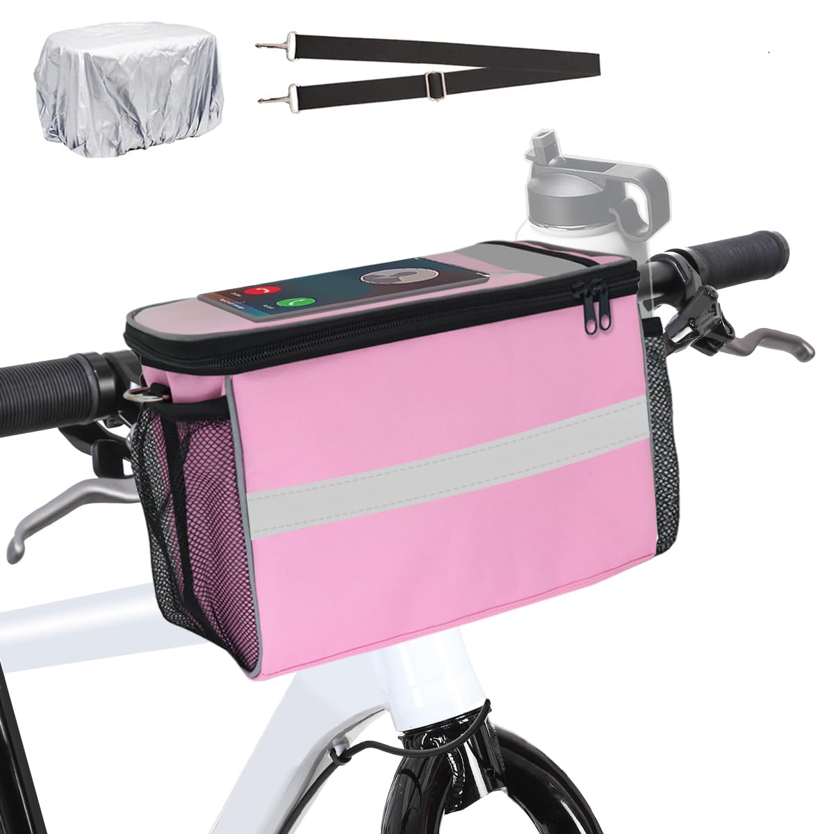 TOURSLOV Lenkertasche Fahrrad, mit Handytasche Fahrrad für Smartphones bis zu 7", Tasche Fahrrad, Fahrrad Rahmentasche, Fahrradkorb Vorne Ebike Rennrad Mountainbike (Rosa, M) von TOURSLOV