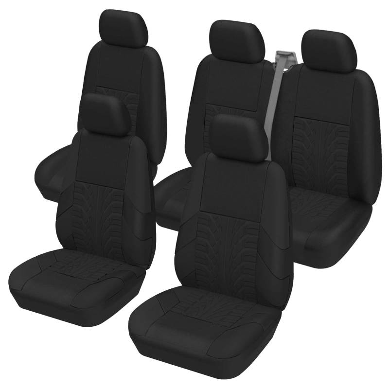 TOYOUN Universal Auto Van Sitzbezüge Set für 5 Sitzer, Vordersitzbezüge mit 1+2 Doppelsitzbezügen, Rücksitzbezüge für Kombi Cars Crew Van Combi, schwarz von TOYOUN