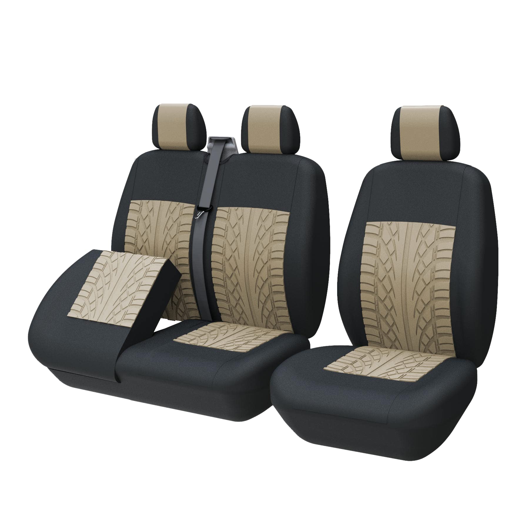 TOYOUN Universal Sitzbezüge Auto für Transporter LKW - Separater Design Sitzunterseitenstauraum zugänglich, Autositzbezüge 1+2 Sitzbezug Schonbezüge, Beige von TOYOUN