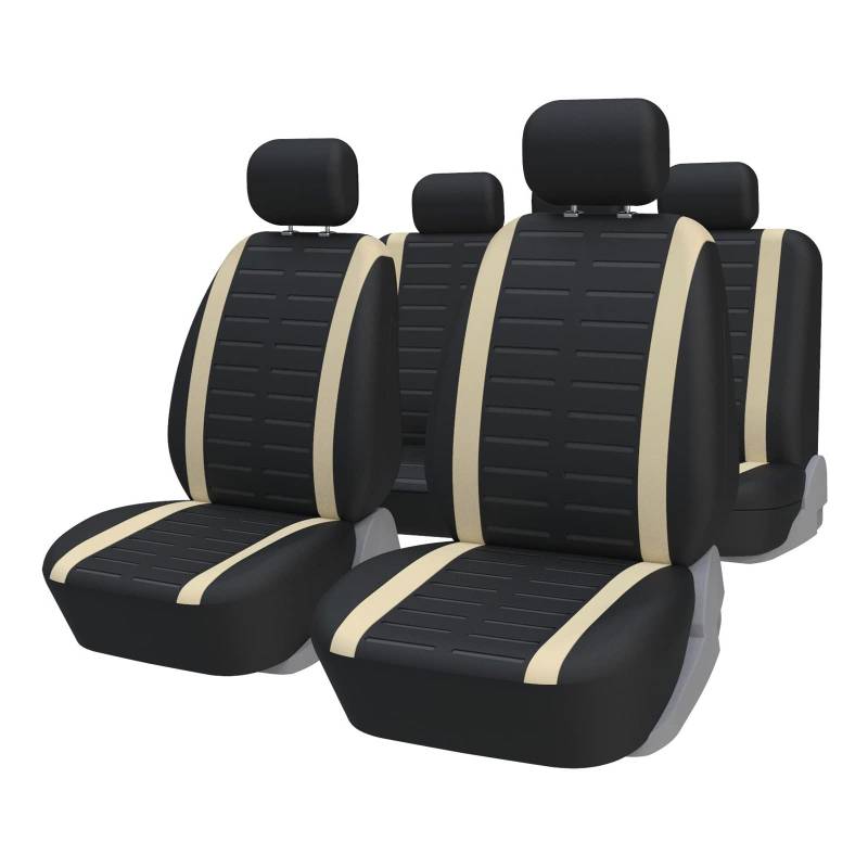 TOYOUN Universelle Auto Sitzbezüge Kompletter Satz - Sitzbezügesets Autositzbezüge Set für 5 Sitzer - Schonbezüge/Sitzschoner Sitzbezüge Auto vordersitze Rücksitz, Beige von TOYOUN