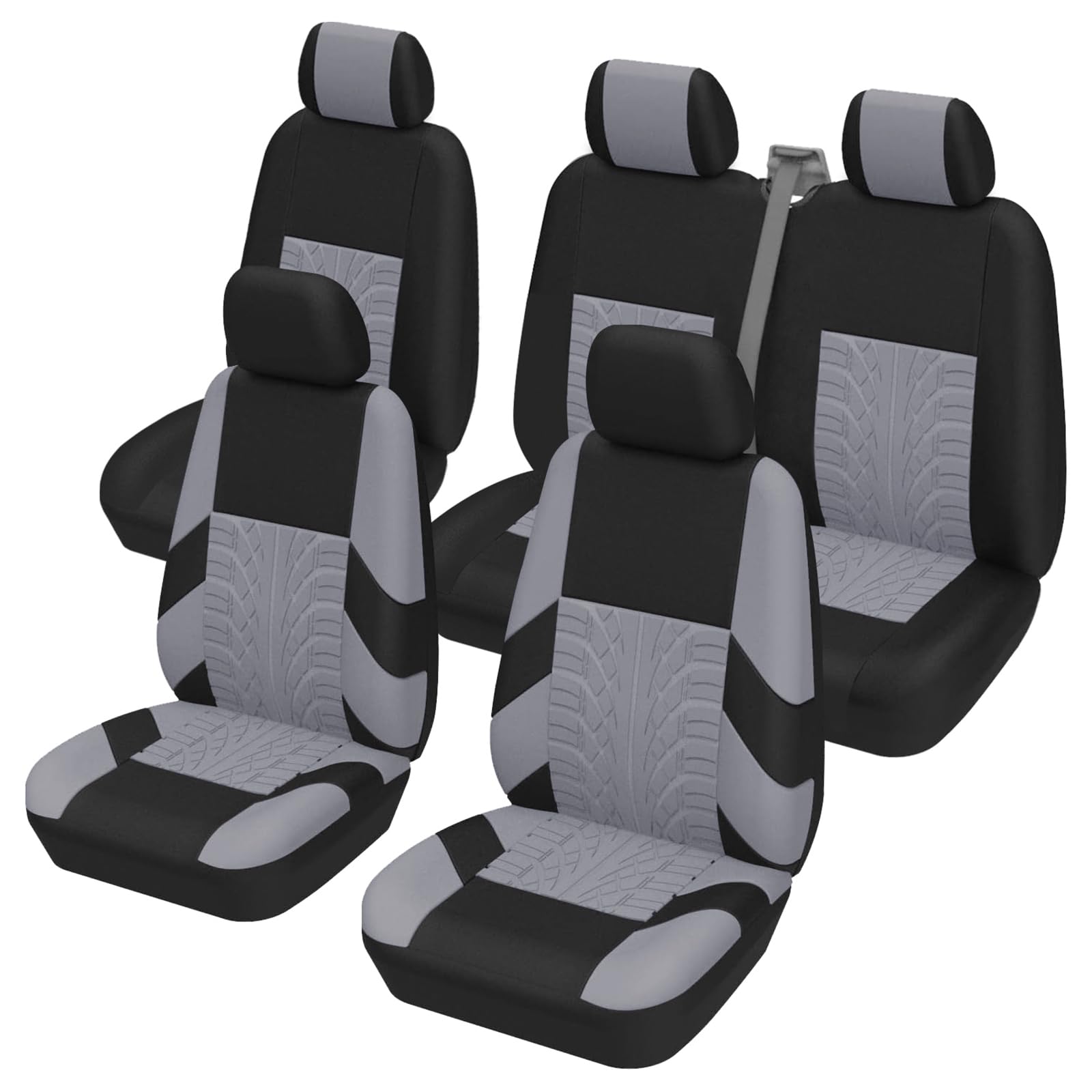 TOYOUN Universal Auto Van Sitzbezüge Komplettes Set für 5-Sitzer, Vordersitzbezüge mit 1+2 Doppelsitzbezügen für Beifahrer-Rücksitzbezüge für Kombi Cars Crew Van Combi, Grau von TOYOUN