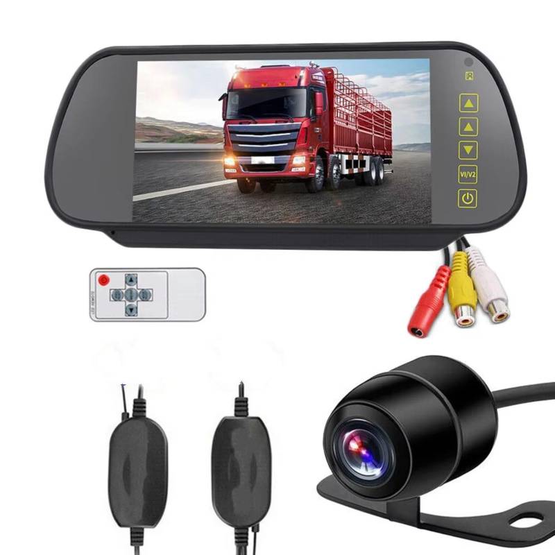 Auto-Rückfahrkamera 7" Rückspiegel Monitor Wireless Reverse Backup Kamera Kit für Auto LKW Van Einparkkamera Kamera(Full Kit) von TPSOBRU