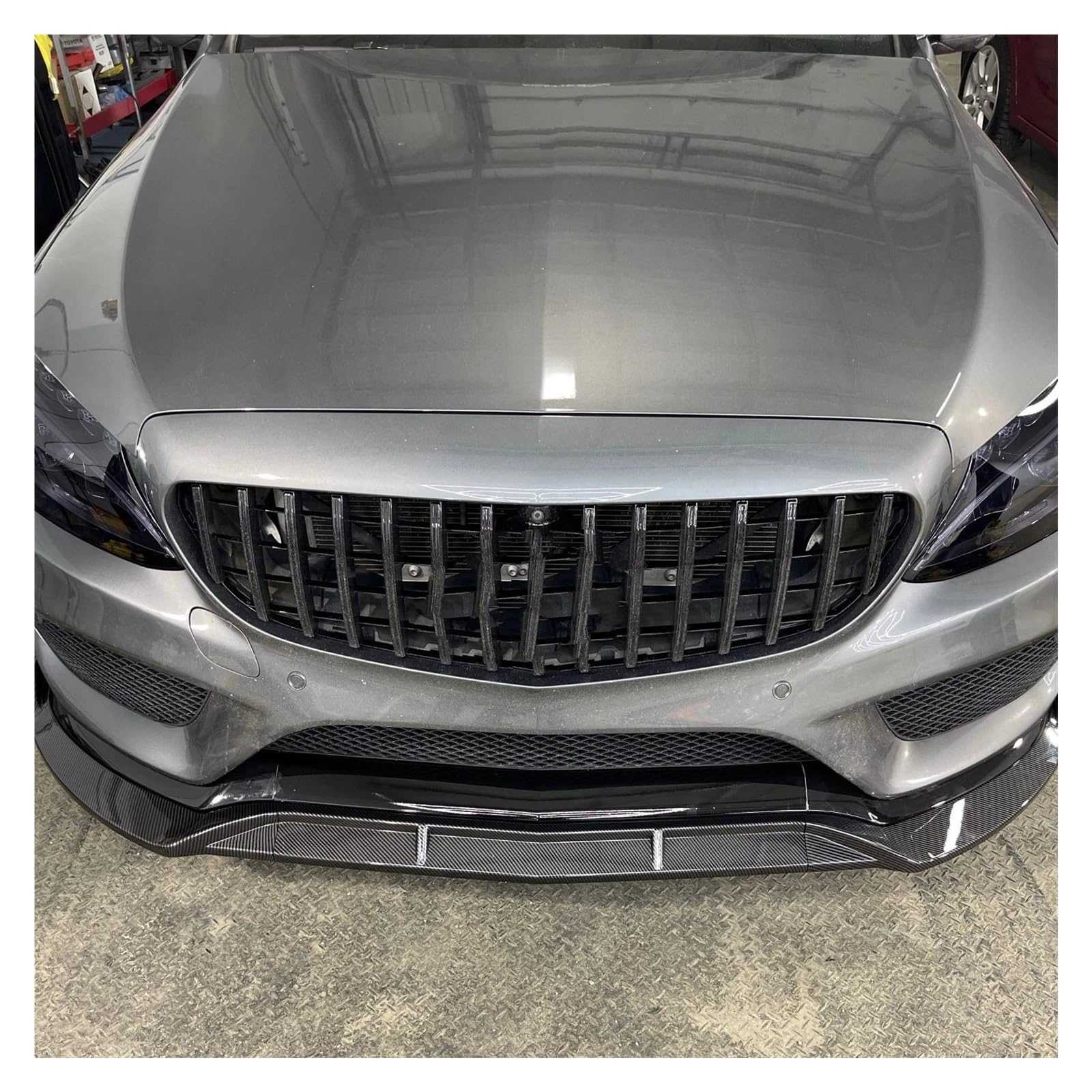 Frontstoßstange Lippe Für Benz C-Klasse W205 Sport 2015-2018 C180 C200 C300 2016 2017 Schwarz Glänzend Unteres Blatt Splitter Frontspoiler Stoßstange Lippe Auto-Frontspoiler(Carbon Look) von TPSOBRU