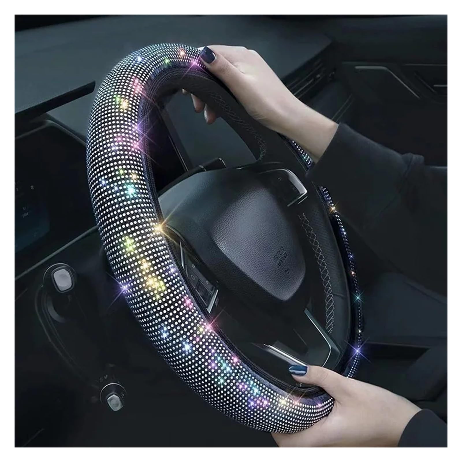 Interieurleisten Diamant Strass Auto Lenkrad Abdeckung 37/38 cm Auto Innen Zubehör Frauen Fall Auto Styling Vier Jahreszeiten Innenausstattung(Colorful) von TPSOBRU