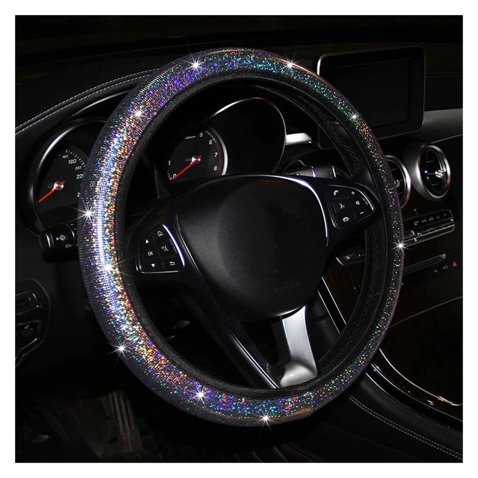 Interieurleisten Diamant Strass Auto Lenkrad Abdeckung 37/38 cm Auto Innen Zubehör Frauen Fall Auto Styling Vier Jahreszeiten Innenausstattung(Purple) von TPSOBRU