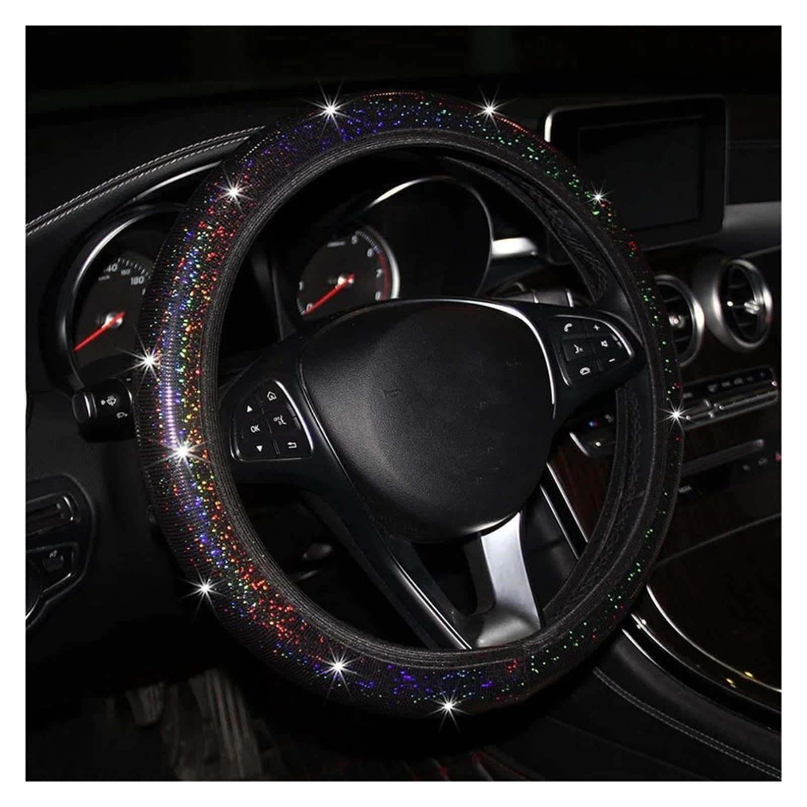 Interieurleisten Diamant Strass Auto Lenkrad Abdeckung 37/38 cm Auto Innen Zubehör Frauen Fall Auto Styling Vier Jahreszeiten Innenausstattung(Schwarz) von TPSOBRU