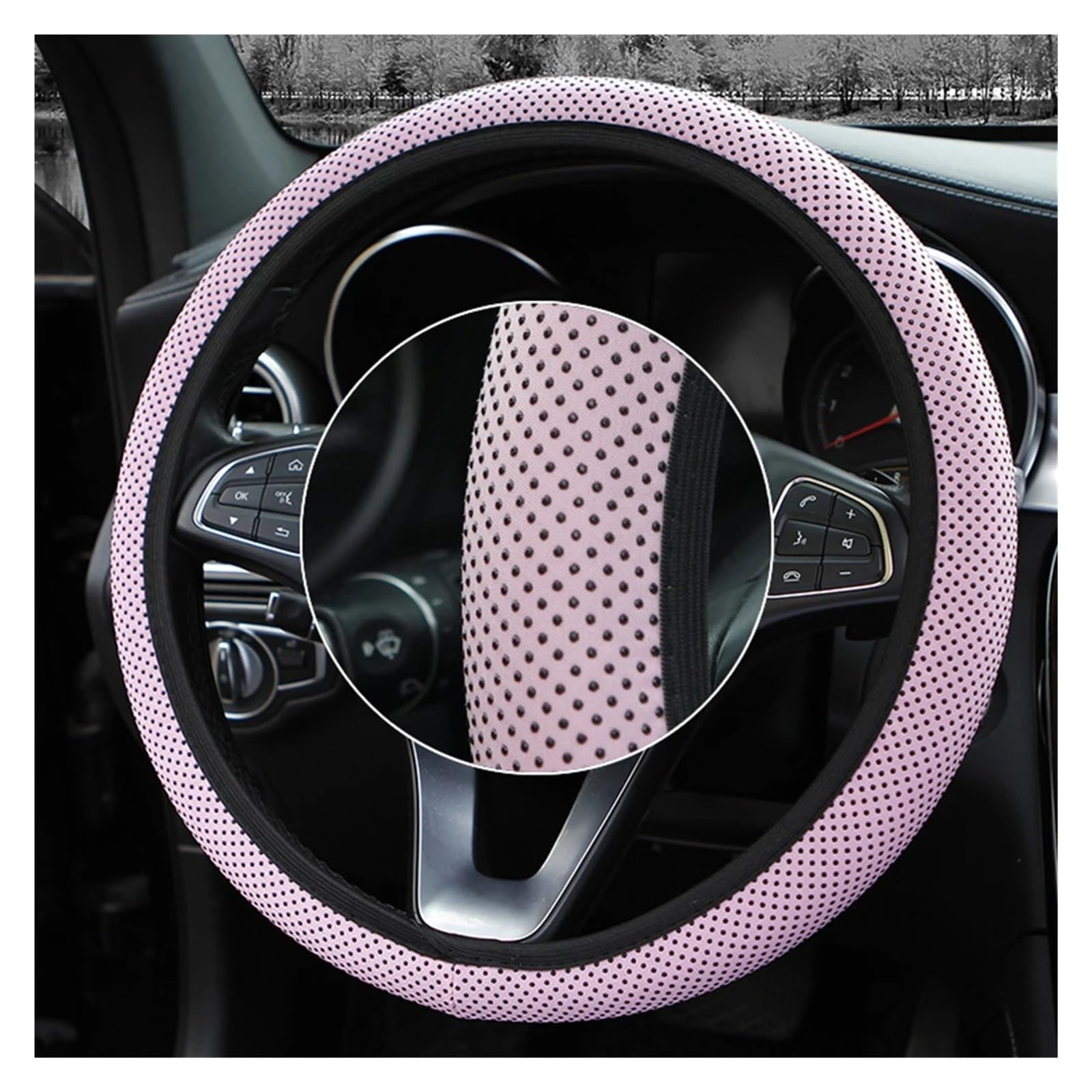 Interieurleisten Zubehör 38 Cm Auto Dekor Lenkrad Abdeckung Innen Teile Schutz Ersatz Universal Gestrickte Stoff Anti-Rutsch Abdeckungen Car Innenausstattung(Pink) von TPSOBRU