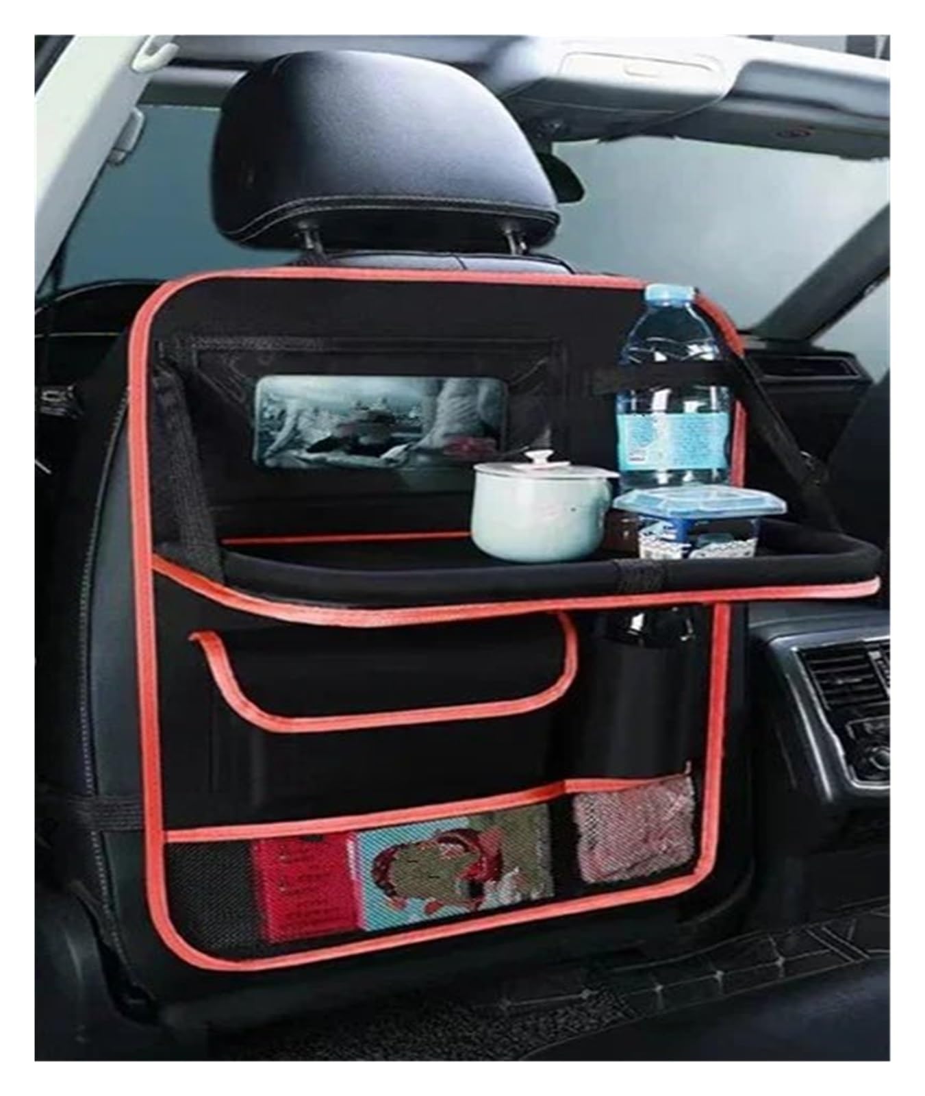 Interieurleisten Zubehör Universeller Autositz-Organizer Mit Tablett, Tablet-Halter, Aufbewahrung Mit Mehreren Taschen, Innenraum, Verstauen Und Aufräumen Car Innenausstattung(Black Red) von TPSOBRU