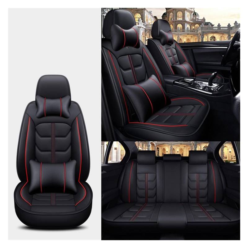 TPSOBRU Auto-Schonbezug Für Civic Für Fit Für CRV Für XRV Für Accord Für Odyssey Für Jazz Für City Alle Modelle Leder Auto Sitzbezug Autositzbezug(Black Red Pillow) von TPSOBRU