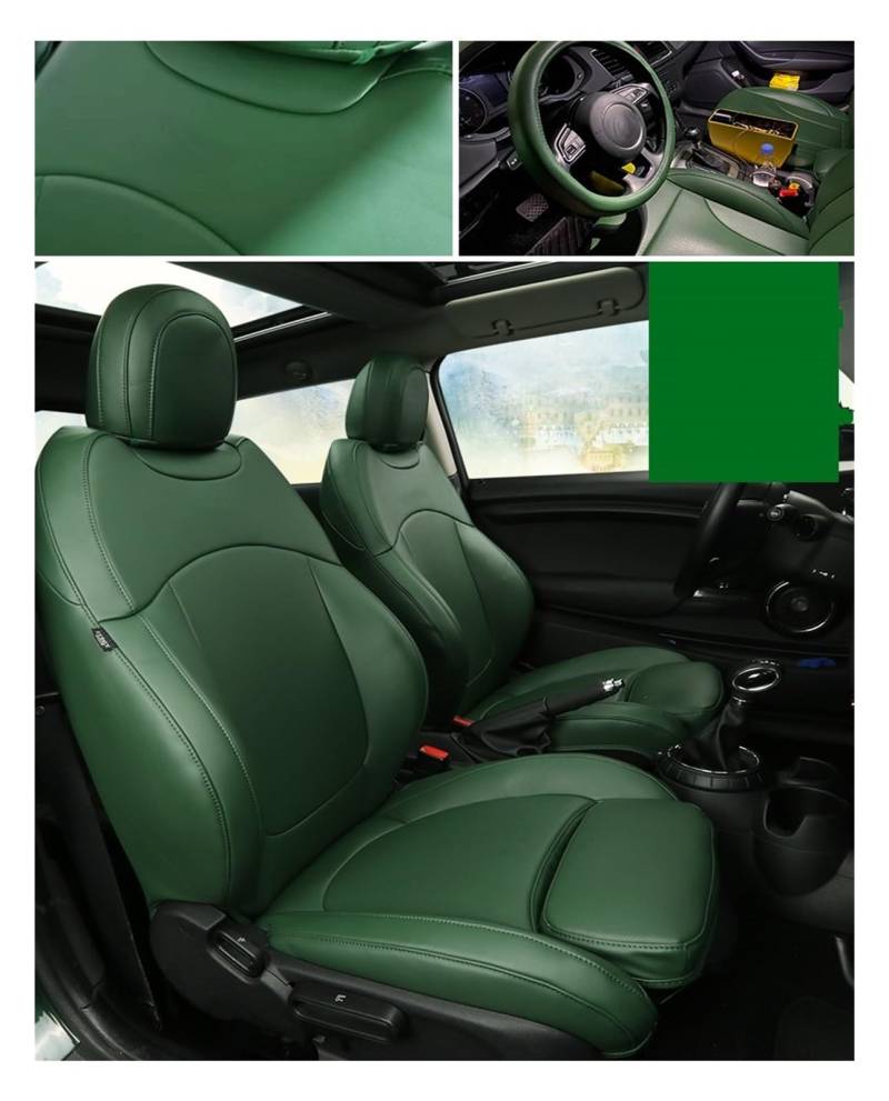 TPSOBRU Auto-Schonbezug Für Mini Für Kupfer Für Countryman Für Clubman Autositzbezug Für Komplettes Set Mittleres Perforiertes Leder Autositzbezug(Green Set) von TPSOBRU