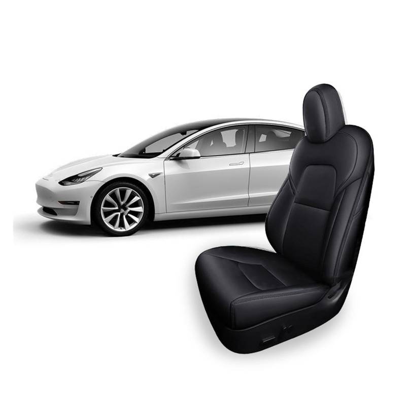 TPSOBRU Auto-Schonbezug Für Tesla Für Modell Y 3 Custom Fit Auto Sitz Abdeckung Zubehör Voll Leder Für 5 Sitze Modell Autositzbezug(Schwarz) von TPSOBRU