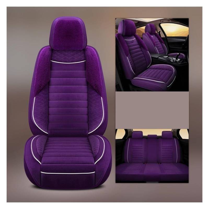 TPSOBRU Auto-Schonbezug Universelle Autositzbezüge Für Limousine SUV Wärmer Plüsch 5-teilig Komplettes Set Für Vorder- Und Rücksitze Fellkissen Autositzbezug(5pieces Purple) von TPSOBRU