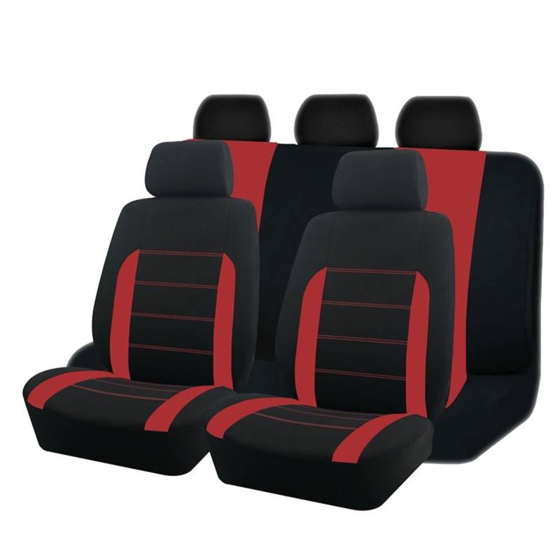 TPSOBRU Auto-Schonbezug Universelles Polyester-Autositzbezug-Set Passend Für Die Meisten Autos Einfarbiger Stoff Zweifarbig Stilvoller Autozubehör-Sitzschutz Autositzbezug(C Red 5 seat) von TPSOBRU