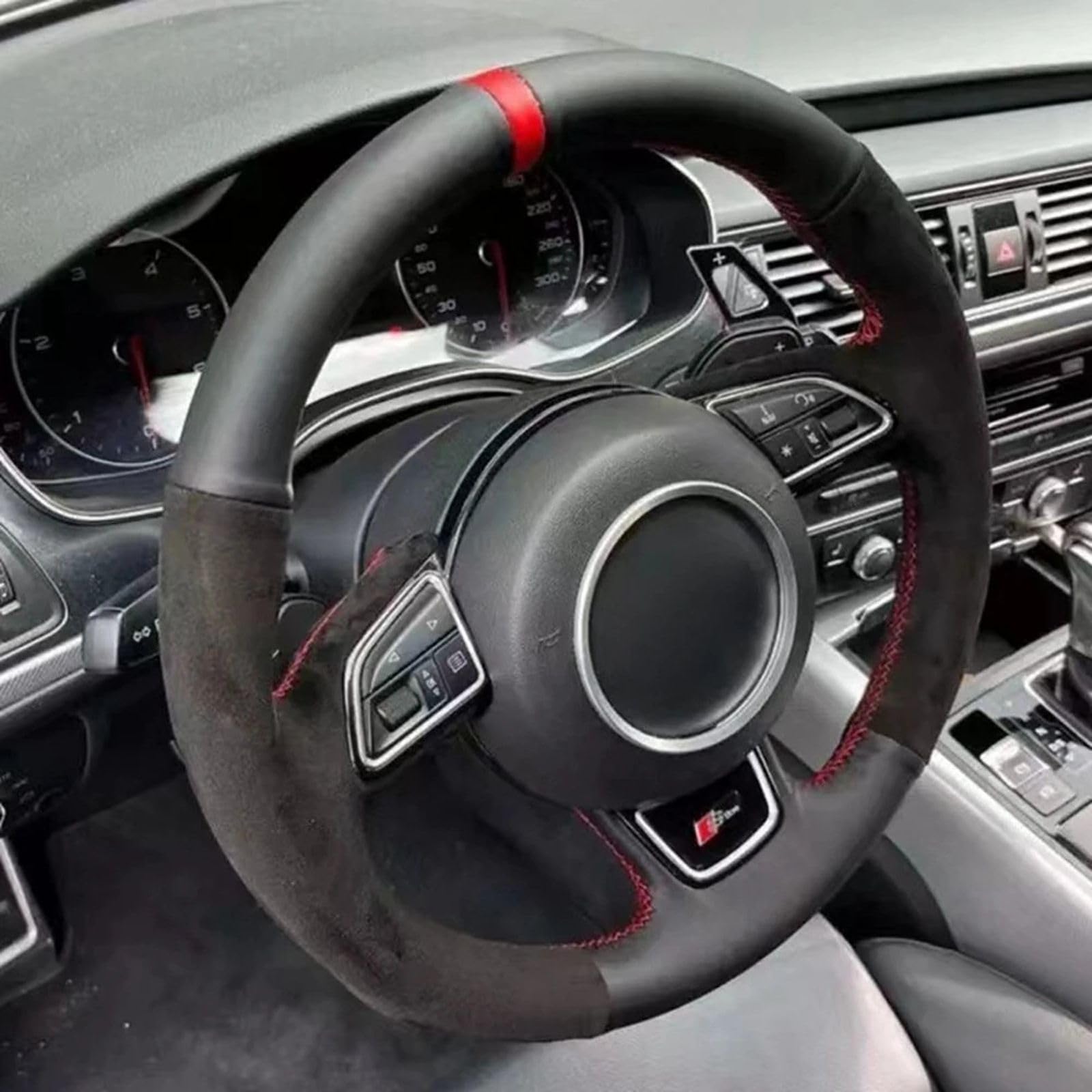 TQABADQ Auto-Lenkradbezug, schwarz, echtes Leder, für Audi A5 2013–2017, A6, S6 2012–2018, Allroad S8 2013–2018 von TQABADQ