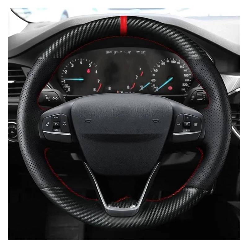 Lenkradbezug DIY Auto Lenkrad Abdeckung Wildleder Leder Für Ford Für Focus 4 2019 2020 Für Fiesta 17-19 Für Tourneo 2018 2019 Für Focus Auto Zubehör Lenkradschutz(Black-1) von TQHSAG