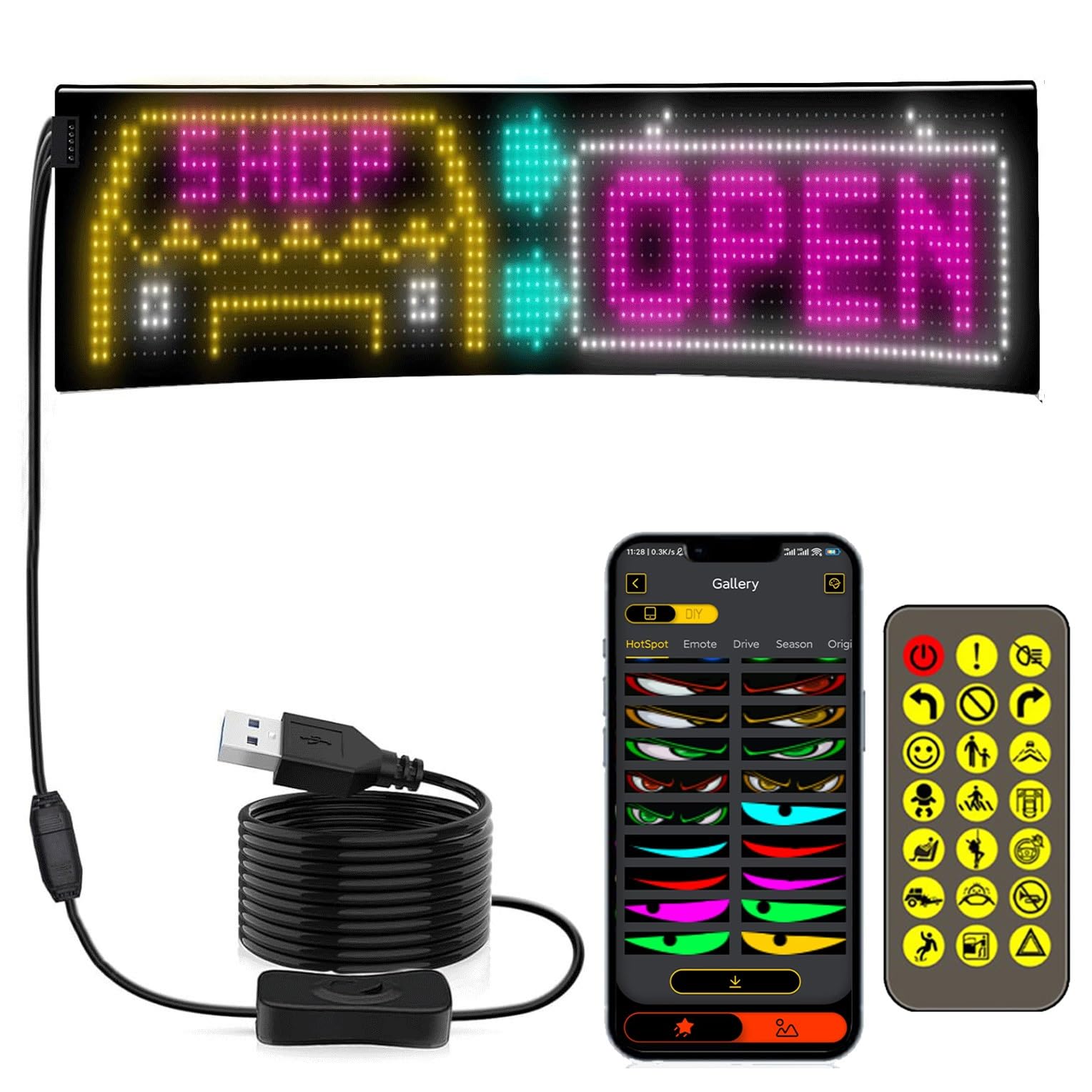 Augenlampen-Soft-Bildschirm For Autofenster, DIY-Auto, Dynamische LED, Intelligente, Bunte Augenlampen-Soft-Bildschirm, Programmierbarer, Ultradünner, Flexibler LED-Bildschirm Mit App-Steuerung(1 Pack von TQQEPOOL