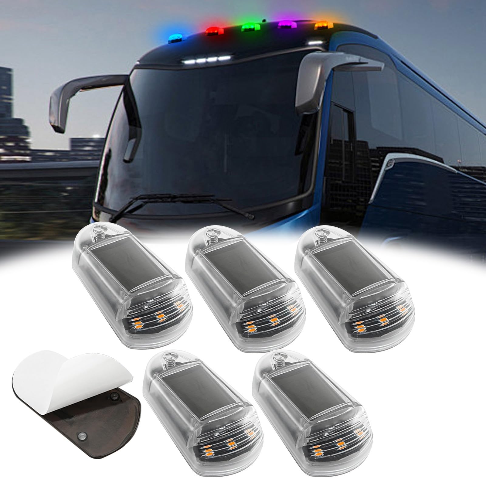 Dachleuchten For Pickups, Neue Solar-Kabinenbeleuchtung For LKW, Kabellose Solarbetriebene Kabinenbeleuchtung For LKW, Transporter, Pickups, Halb-SUV, Wohnmobile(B 5 Pack Transparent,RGB Light) von TQQEPOOL