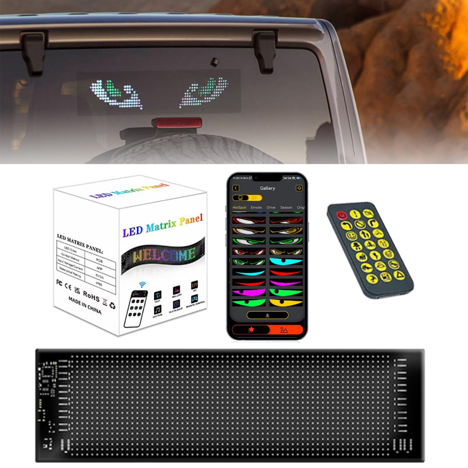 Devil's Eye LED-Softbildschirm, Flexibles Bluetooth-Display Mit Benutzerdefiniertem Lauftext Und Animationen For Das Auto, Programmierbarer Flexibler Matrixbildschirm For Das Auto(1 Pack,B 14.72*3.62i von TQQEPOOL