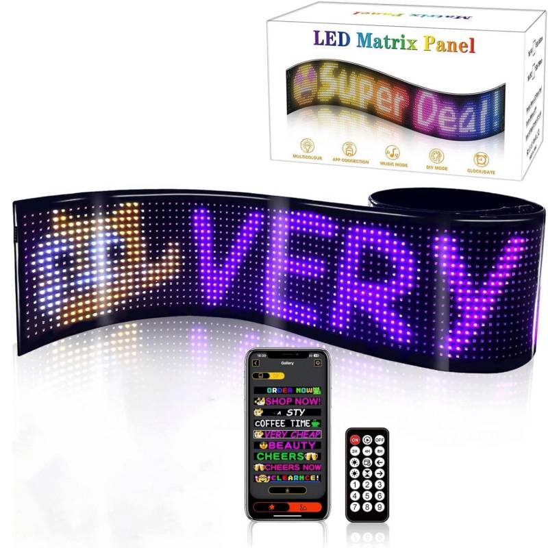 Devil's Eye LED-Softbildschirm, Flexibles Bluetooth-Display Mit Benutzerdefiniertem Lauftext Und Animationen For Das Auto, Programmierbarer Flexibler Matrixbildschirm For Das Auto(1 Pack,F 52.36*7.56i von TQQEPOOL