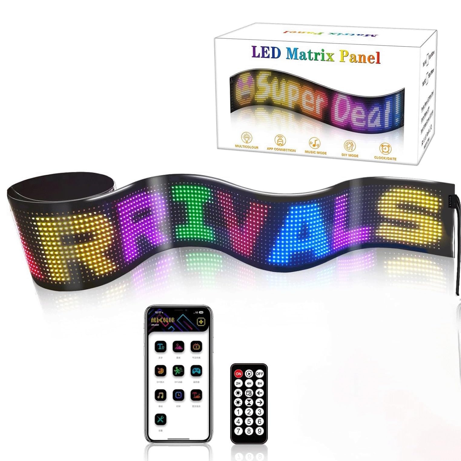 Devil's Eye LED-Softbildschirm, Flexibles Bluetooth-Display Mit Benutzerdefiniertem Lauftext Und Animationen For Das Auto, Programmierbarer Flexibler Matrixbildschirm For Das Auto(1 Pack,G 69.37*7.56i von TQQEPOOL