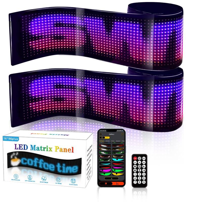 Devil's Eye LED-Softbildschirm, Flexibles Bluetooth-Display Mit Benutzerdefiniertem Lauftext Und Animationen For Das Auto, Programmierbarer Flexibler Matrixbildschirm For Das Auto(2 Pack,E 35.35*7.56i von TQQEPOOL