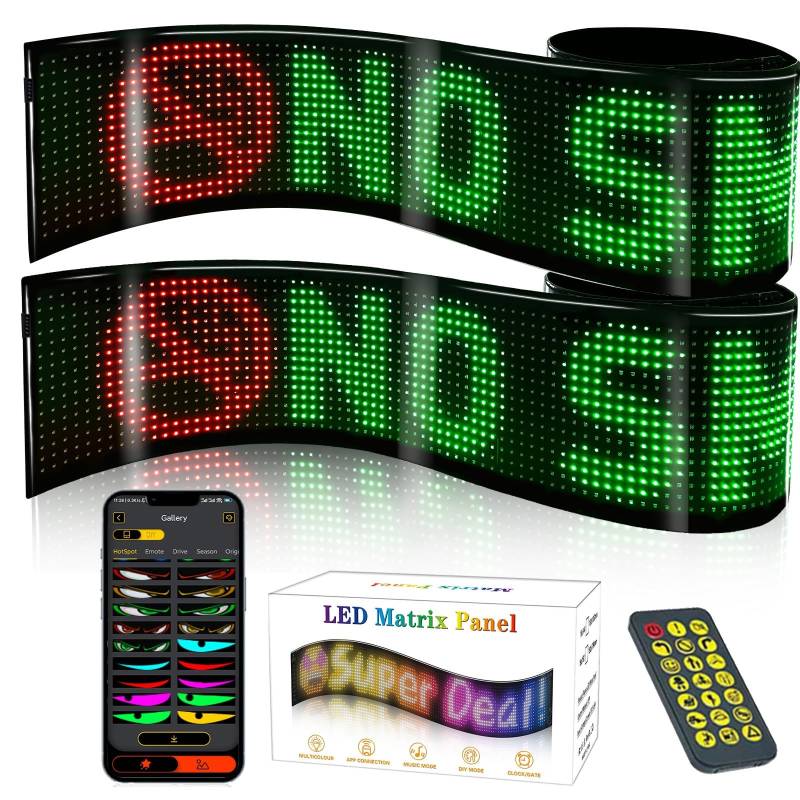 Devil's Eye LED-Softbildschirm, Flexibles Bluetooth-Display Mit Benutzerdefiniertem Lauftext Und Animationen For Das Auto, Programmierbarer Flexibler Matrixbildschirm For Das Auto(2 Pack,F 52.36*7.56i von TQQEPOOL