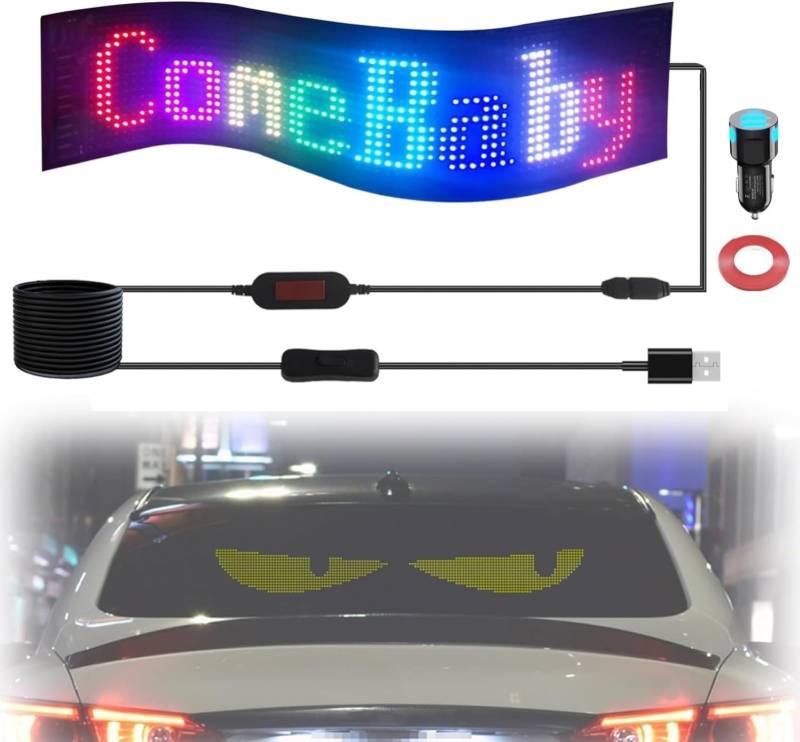 Dynamische Big-Eye-Lichter For Die Windschutzscheibe, Devil-Eyes-Licht For Autos, Programmierbarer Flex-LED-Bildschirm, Mini-LED-Display For Autoschilder, Animierte LED-Augen For LKW(1 Pack,B 14.72*3. von TQQEPOOL