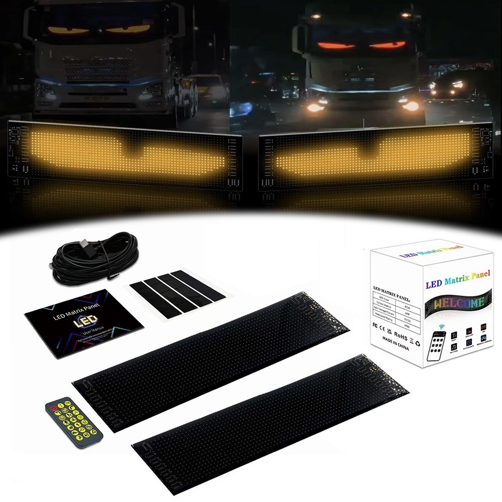 Dynamische Big-Eye-Lichter For Die Windschutzscheibe, Devil-Eyes-Licht For Autos, Programmierbarer Flex-LED-Bildschirm, Mini-LED-Display For Autoschilder, Animierte LED-Augen For LKW(2 Pack,B 14.72*3. von TQQEPOOL