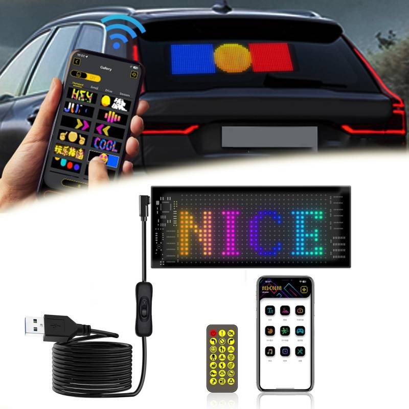 Farbenfroher Weicher Bildschirm Mit Augenlampe for Autofenster, Programmierbares Flexibles LED-Display Fürs Auto, DIY-LED-Filmbildschirm Mit Textmuster Und APP-Steuerung(1 Pack,A 17.3 * 7cm) von TQQEPOOL