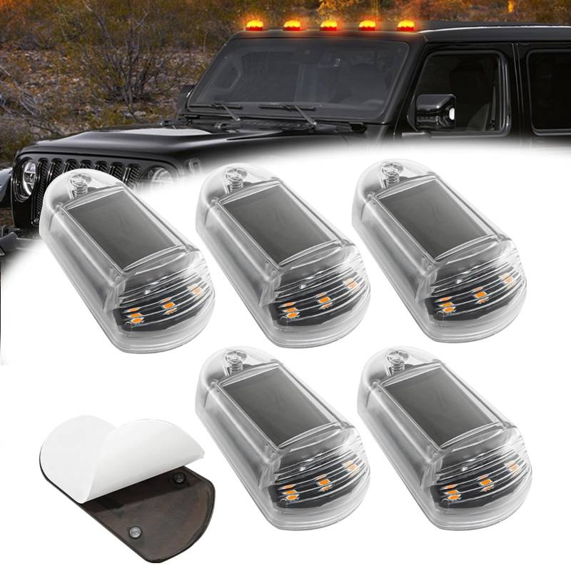 Kabellose Kabinenbeleuchtung For LKW, Solarbetriebene Kabinenbeleuchtung For LKW, Wasserdichte LED-Kabinenbeleuchtung For LKW, LED-Leuchten, Vibrationssensor-Dachleuchten(A 5 Pack Transparent,Cool Lig von TQQEPOOL