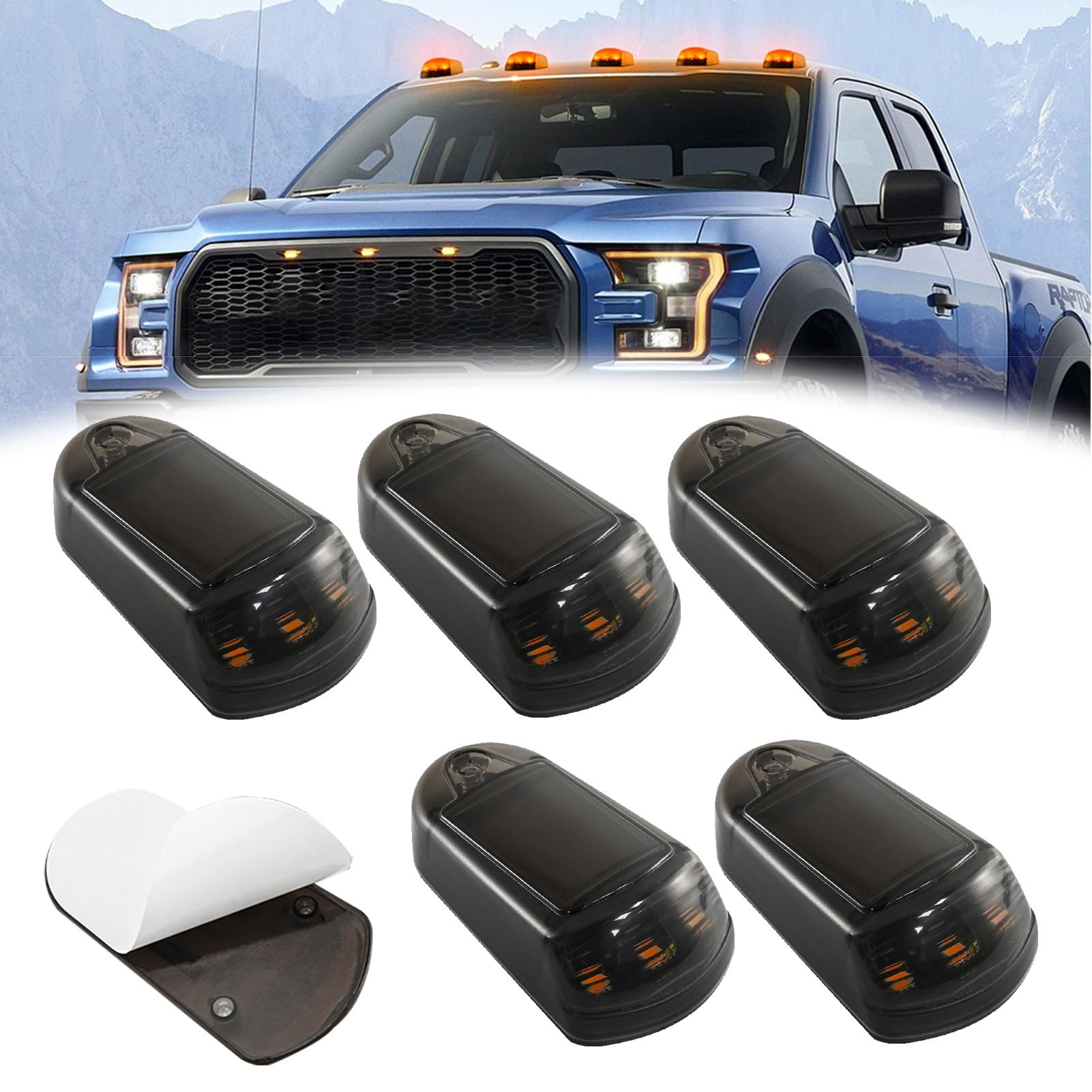 TQQEPOOL Dachleuchten For Pickups, Neue Solar-Kabinenbeleuchtung For LKW, Kabellose Solarbetriebene Kabinenbeleuchtung For LKW, Transporter, Pickups, Halb-SUV, Wohnmobile(A 5 Pack Black,Cool Light) von TQQEPOOL