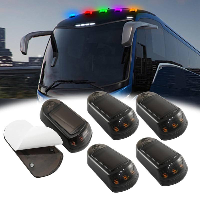 TQQEPOOL Keine Bohrer-Kabinenbeleuchtung, 2024 Verbesserte Kabellose Solarbetriebene Kabinenbeleuchtung For LKW, Dach-Laufoberlichter Mit Vibrationssensor(A 5 Pack Black,Cool Light) von TQQEPOOL