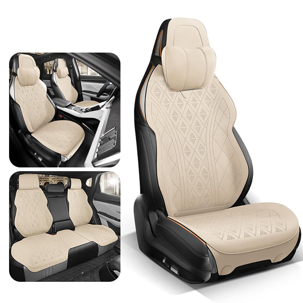 TQWUY Auto Sitzbezüge Sets für Hyundai I30 Wagon 2018 2019 2020 2021 5-Sitze vorne und hinten Wasserdicht Verschleißfest Innenraum Accessories, D-beige- one-piece type von TQWUY
