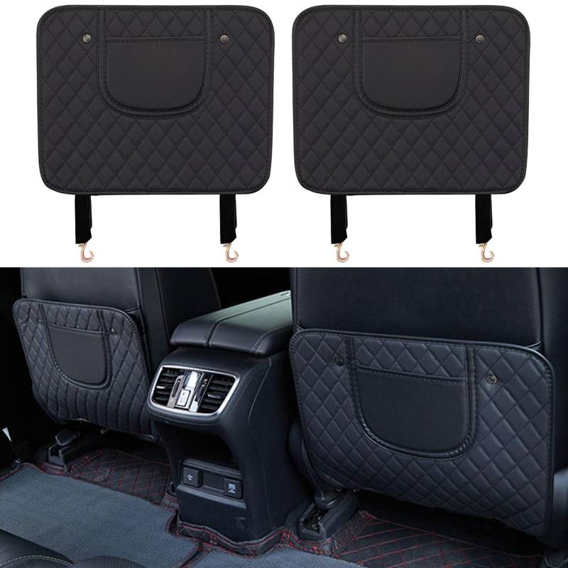 2 Stück Auto Rückenlehnenschutz für Hon-da Fit Jazz 2008 2009 2010 2011 2012 2013-2015 - Leder Autositz Rückseite Schutz Kick-Matten mit 1 Taschen - Sitzschutz Auto Rückenlehne Wasserdichte(Short Styl von TRACYE