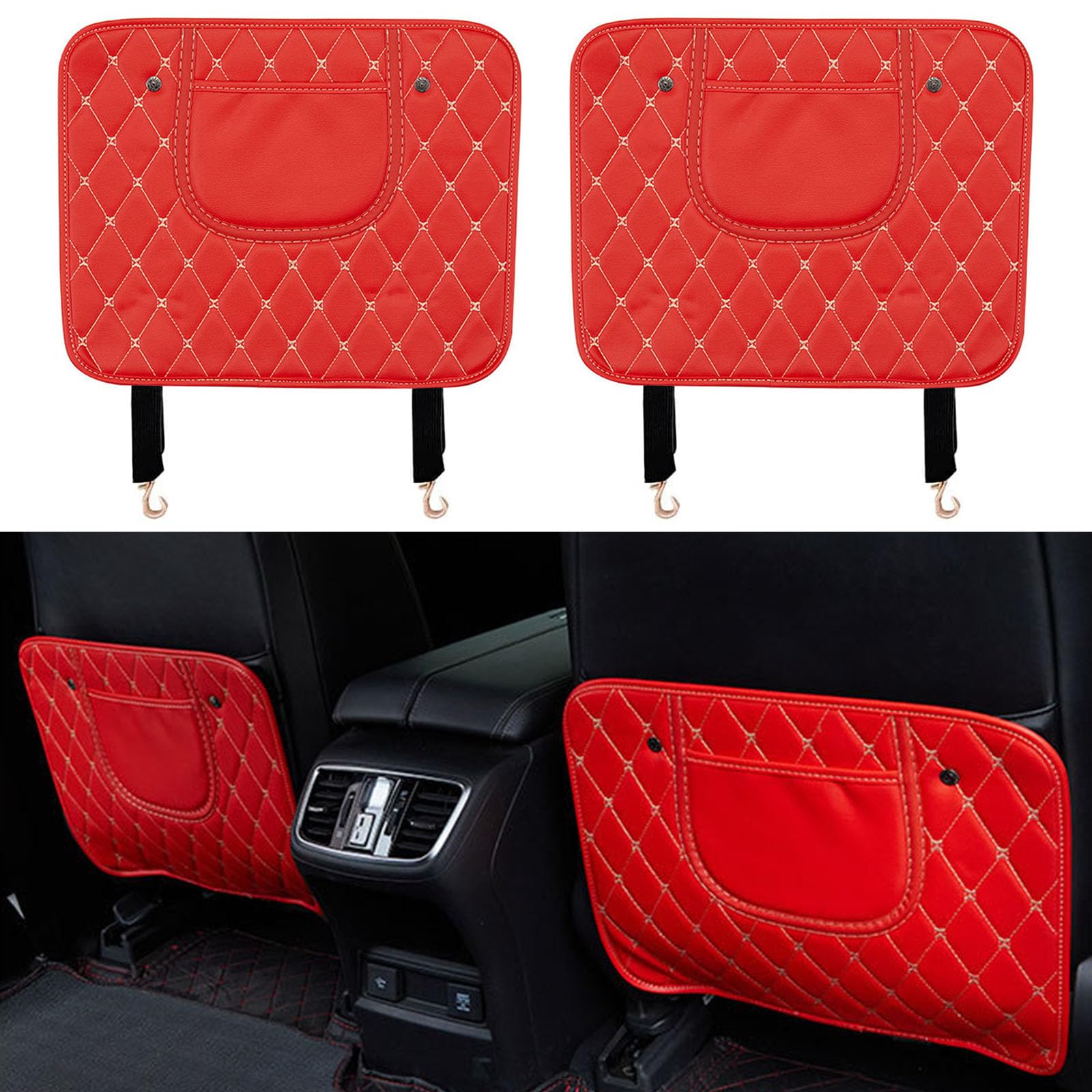 2 Stück Auto Rückenlehnenschutz für Hon-da Fit Jazz 2008 2009 2010 2011 2012 2013-2015 - Leder Autositz Rückseite Schutz Kick-Matten mit 1 Taschen - Sitzschutz Auto Rückenlehne Wasserdichte(Short Styl von TRACYE