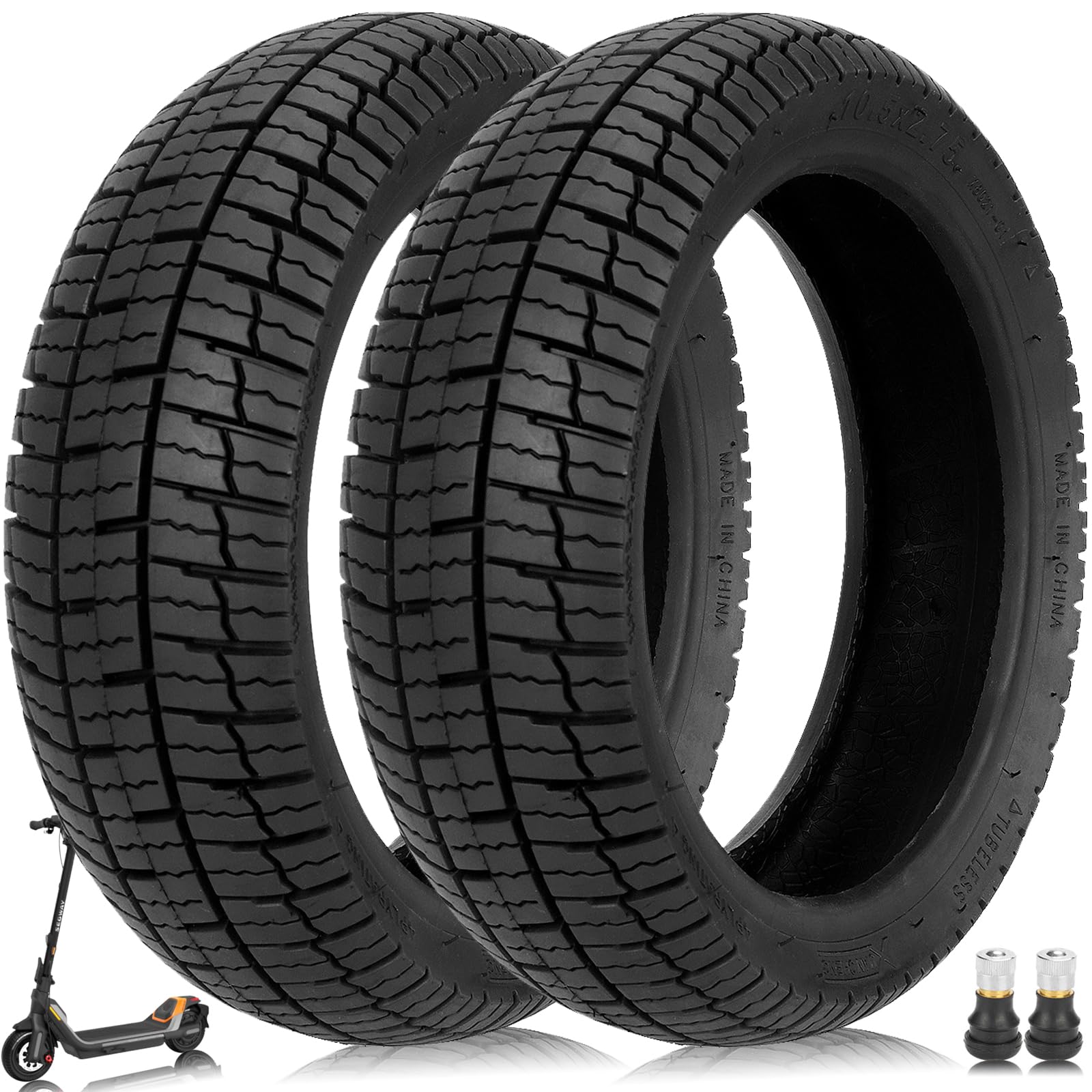 10.5 * 2.75 Tubeless-Reifen für Segway Ninebot P65 P100 P100su Elektroroller 10-Zoll Ersatzreifen Schlauchloser Reifen Langlebiger, Rutschfester Gummi Vorne und Hinten Ersatzräder für Scooter (2 PCS) von TREFAN