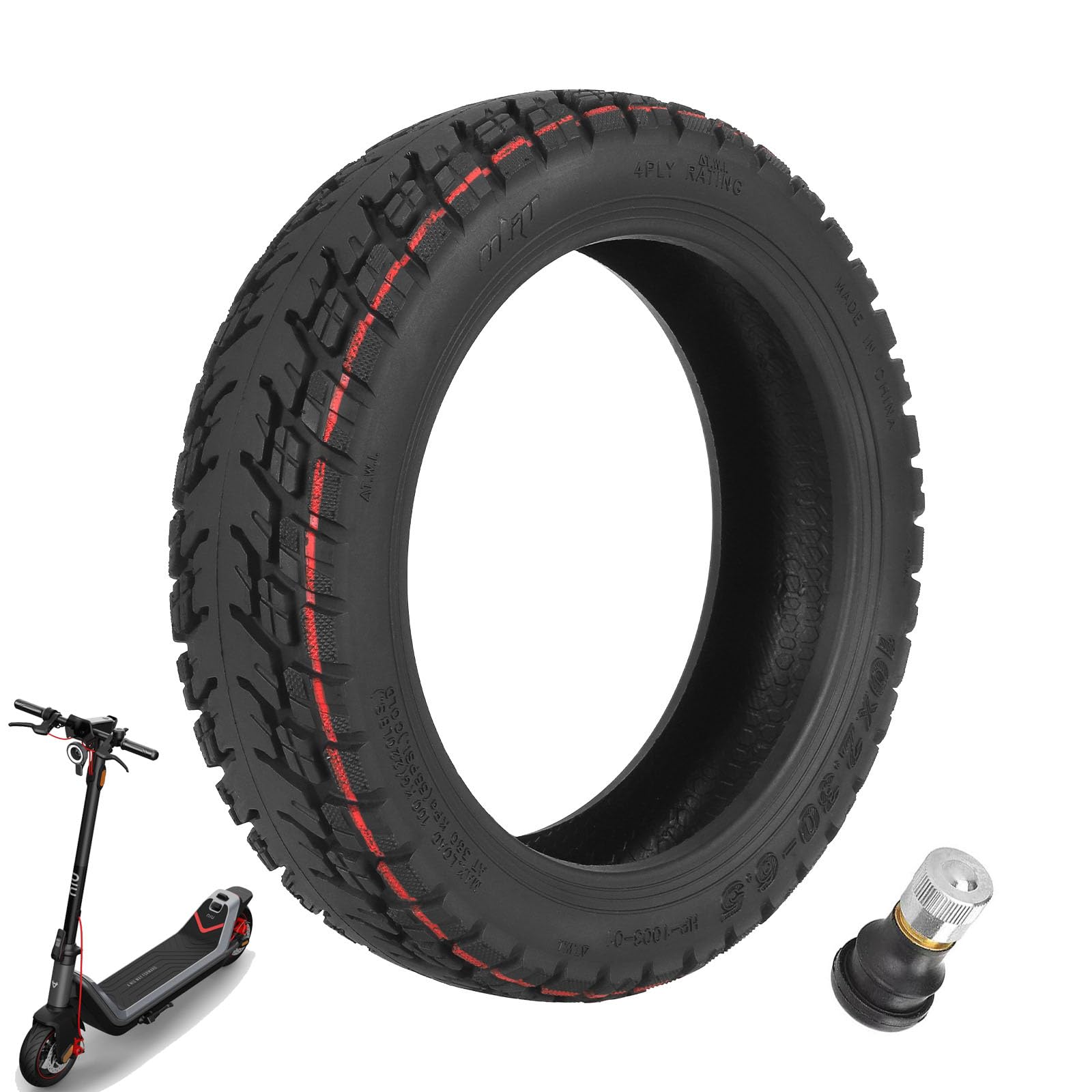 TREFAN 10 * 2,30-6,5 Ersatzräder für NIU KQi2/KQi2 Pro Elektroroller 10 Zoll Reifen Tubeless Schlauchloser Offroad-Reifen Verdickt Explosionsgeschützt Langlebig Sicher Ersatzreifen mit Ventil (1 PCS) von TREFAN