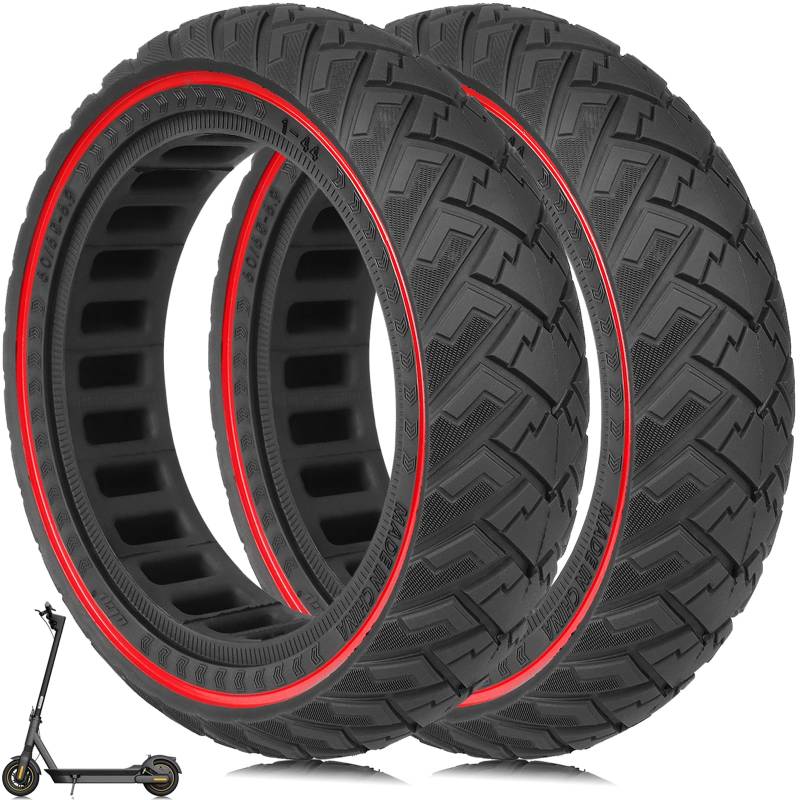 TREFAN 60/65-6,9 Vollgummireifen, 10 Zoll Off-Road-Vollreifen für Ninebot Max G2/G65 Elektroroller, 10'' Solide Reifen Anti-Rutsch Pannensicher, Ersatzräder Nicht-luftbereifte Reifen (Rot 2 PCS) von TREFAN